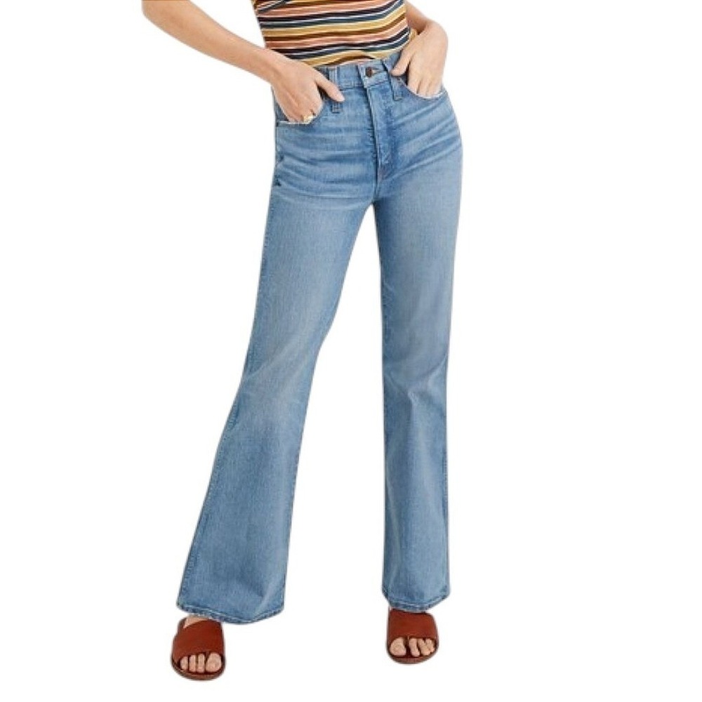 Madewell Retro Flare Jeans Light Wash High Rise Stretch Denim Blue Size 28